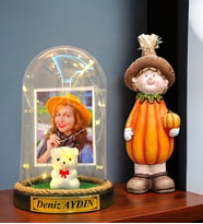 Size Özel Fotoğraflı Yazılı Led Işıklı Fanus ve Bal Kabağı Biblosu Hediye Seti (Model 5)