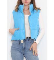 Just Wear Çift Yönlü Crop Yelek Mavivizon (Çok Renkli)