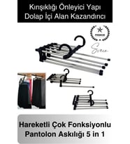 Pantolon Askısı 5 in 1 Hareketli Dolap İçi Şal Kravat Düzenleyici Katmanlı Organizer Askılığı