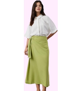 Kadın Moda Stil Maxi Astarsız Dokuma Tesettür Kruvaze Bağlama Detaylı Dokuma Keten Görünümlü Etek