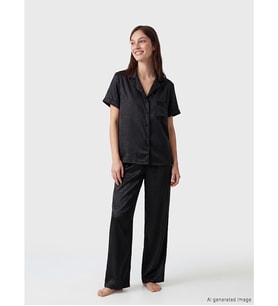 LCW DREAM Siyah Desenli Kadın Saten Pijama Takım