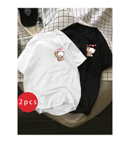 Sevgili Kombini Ayıcık Kalp Baskılı Çift Tişört Oversize Unisex Partner Kombin Seti