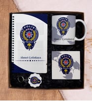 Polis Logolu İsme Özel Ahşap Kapaklı  Defter & Kupa Bardak ,  Taş Bardak Altı,  Anahtarlık
