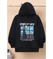 Starlit Sky Baskılı Erkek - Kız Çocuk Rahat Kalıp Sweatshirt (Siyah)