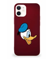Apple iPhone 12 Mini Soft Premier Kapak Donald Duck-F Tasarımlı Silikon Kılıf - Mürdüm (Şeffaf)