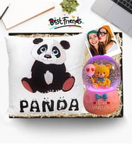 Kişiye Özel Sevimli Panda Yastık & İyi Ki Varsın Balonlu Ayıcık Işıklı Kar Küresi