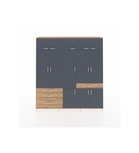 Arges Dolap 8 Raflı 4 Çekmeceli 3 Askılı 220x30x243 Çam-Antrasit/Çam