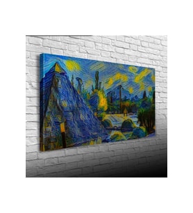 Sarı Lacivert Gece Canvas Tablo (60x120)