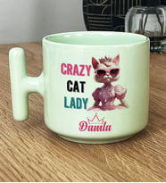 Kişiye Özel Crazy Cat Lady Hediye Pastel T Kupa Arkadaşa Hediye (Yeşil)