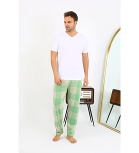 Akbeniz Erkek Ekoseli Desen Penye Tek Alt Pijama 27540 Yeşil