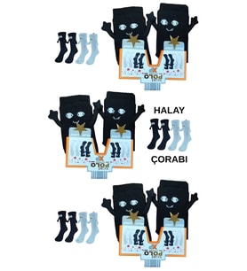 3 Çift Mıknatıslı El Ele Halay Çeken Görünümlü Gülücüklü Penye Kolej Çorabı Siyah