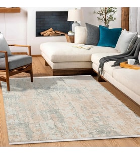 Bej Halı Dijital Baskı Soyut Desenli Kaymaz Tabanlı Modern Salon Halısı Krem Detaylı Şık Model