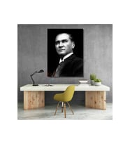 Siyah Beyaz Atatürk Görseli Kanvas Tablo Modeli Ev Ofis Hediyesi Duvar Dekoru