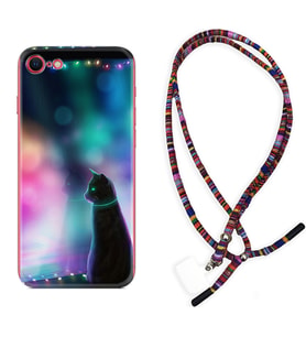 Apple iPhone 5 6 7 8 Plus Se XR Kılıf Boyun Asklı Rasta Silikon Window Cat 1787