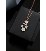 Papatya Silver 925 Ayar Gümüş Rose Kaplama Taşlı Sarmaşık Sedef Manolya Çiçeği Kolye