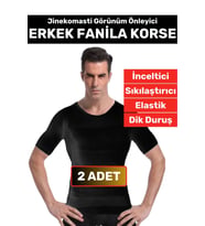 Özel Üretim Jinekomasti Dik Duruş Toparlayıcı Göbek Sıkılaştırıcı Elastik Erkek Fanila Korse 2 Adet (Siyah)