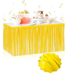 Kendinden Yapışkanlı Makaron Sarı Püsküllü Masa Eteği – 75 x 275 cm Parti Süslemesi (5343)