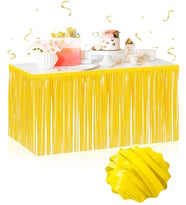 Kendinden Yapışkanlı Makaron Sarı Püsküllü Masa Eteği – 75 x 275 cm Parti Süslemesi (5343)
