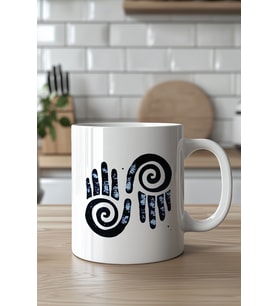 Anlamlı Sonsuzluk Spiral El Figürlü 330ml Baskılı Beyaz Seramik Kupa Bardak
