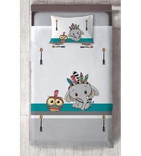 MEKTA HOME BEBEK VE ÇOCUK ODASI Kızılderili Filli ve Seksek Desenli Yatak Örtüsü