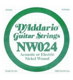 Daddario NW024 Elektro ve Akustik Tek Tel Nickel Wound, (RE), .024