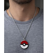 Pokemon Poke Topu Anime Kolye Gümüş Renk 60 cm Zincir Unisex Yetişkin