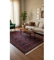 NAKIŞ Serisi Lacivert Kırmızı Geometrik Motifli Şık Salon Halısı AF316 NAVY