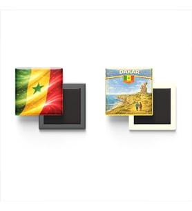 Buzdolap Magnetleri - Senegal Bayrağı ve Dakar Retro Tema - 2'li Set Magneti
