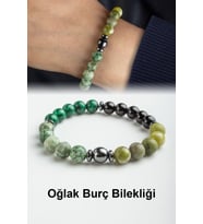 Oğlak Burç Bilekliği Yeşim-Benekli Jasper-Oniks-Sıkma Malakit Doğal Taş 8mm Bileklik