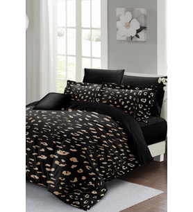 Lastikli Çarşaflı %100 Pamuk Saten Çift Kişilik Nevresim Takımı Animal Print