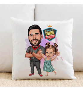 Kişiye Özel Futbol Sever Baba ve Kızı Karikatürlü Yastık