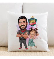 Kişiye Özel Futbol Sever Baba ve Kızı Karikatürlü Yastık