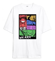 One Piece Anime Tasarım Baskılı Oversize Unisex Tişört (Beyaz)
