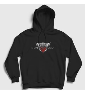 Presmono Unisex Siyah Heart Bon Jovi Kapüşonlu Sweatshirt 20193tt