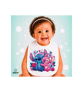 Stitch ve Angel Keten Bebek Mama Önlüğü – Yumuşak, Emici, Yıkanabilir, Özel Tasarım P178