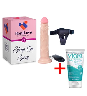 Bonilove Strap On Egilip Büküle Bilen Ve Vajinal Titreşimli Realistik Penis+Jel