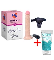 Bonilove Strap On Egilip Büküle Bilen  Ve Vajinal Titreşimli Realistik Penis+Jel