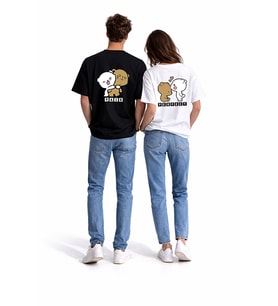 Sevgili Kombini Perfect Pair Ayıcık Baskılı Çift Tişört Oversize Unisex Partner Kombin Seti (Siyah - Beyaz)
