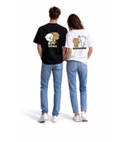 Sevgili Kombini Perfect Pair Ayıcık Baskılı Çift Tişört Oversize Unisex Partner Kombin Seti (Siyah - Beyaz)