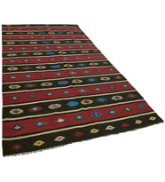 Kırmızı Kilim Kahverengi Tonlarında Geometrik Etnik Stil El Dokuma Salon Kilimi Pamuk Yünlü
