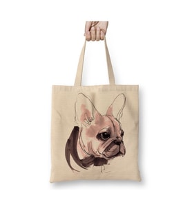 Pug Köpek Fransız Bulldog Beyaz Bez Çanta Uzun Saplı Alışveriş Çantası Plaj Çantası