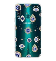 PrintiFy Samsung Galaxy A20S ile Uyumlu Nazar Boncuğu 5  Kamera Korumalı Şeffaf Silikon Kılıf