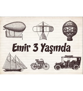 Vintage Araçlar Temalı Doğum Günü Afişi 35X50 cm