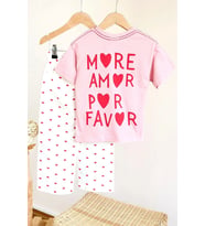Miniğimin Cicileri More Love Baskılı Kalp Desenli Pantolonlu Kız Çocuk Takım - Pembe