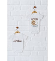 Pia Baby Premium %100 Pamuk İsme Özel Organik Baskılı İkili Set Çıtçıtlı Bebek Body Zıbın Modelleri 5015-17 (Ekru)