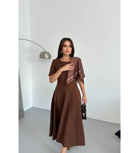 kadın A kesim kısa kollu midi boy günlük elbise NBNP018