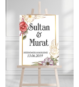 Söz Nişan Düğün İçin 50x70 Karşılama Panosu - Gül Tema Tasarımlı