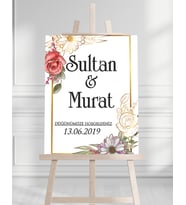 Söz Nişan Düğün İçin 50x70 Karşılama Panosu - Gül Tema Tasarımlı