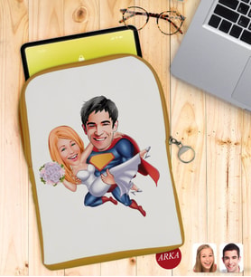 BK Gift Kişiye Özel Sevgililer Karikatürlü Taşınabilir Koruyucu Tablet Kılıfı & Organizer Çanta - Sarı-92