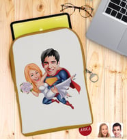 BK Gift Kişiye Özel Sevgililer Karikatürlü Taşınabilir Koruyucu Tablet Kılıfı & Organizer Çanta - Sarı-92
